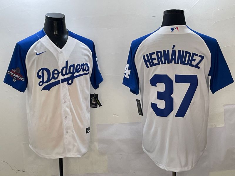 Men Los Angeles Dodgers #37 Hernandez White Blue Fashion Game 2025 Nike MLB Jersey style 3